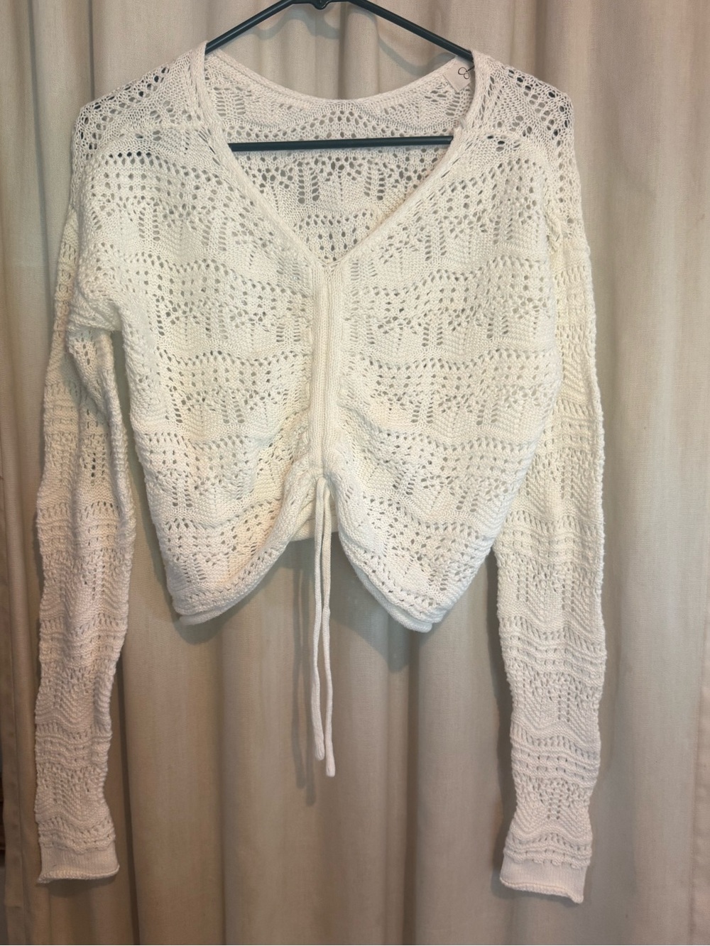 Jessica Simpson Crochet Drawstring cropped Lightweight Boho Sweater